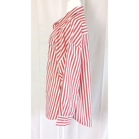 Old Navy the boyfriend shirt red white stripe relaxed fit cotton size L - Picture 3 of 8